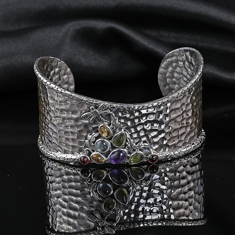 Bali Legacy Multi Gemstone Dragonfly Cuff Bracelet in Sterling Silver (Size 7.50) 4.50 ctw