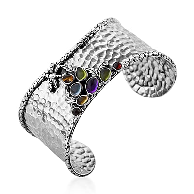 Bali Legacy Multi Gemstone Dragonfly Cuff Bracelet in Sterling Silver (Size 7.50) 4.50 ctw