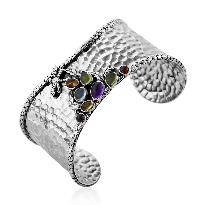 Bali Legacy Multi Gemstone Dragonfly Cuff Bracelet in Sterling Silver (Size 7.50) 4.50 ctw