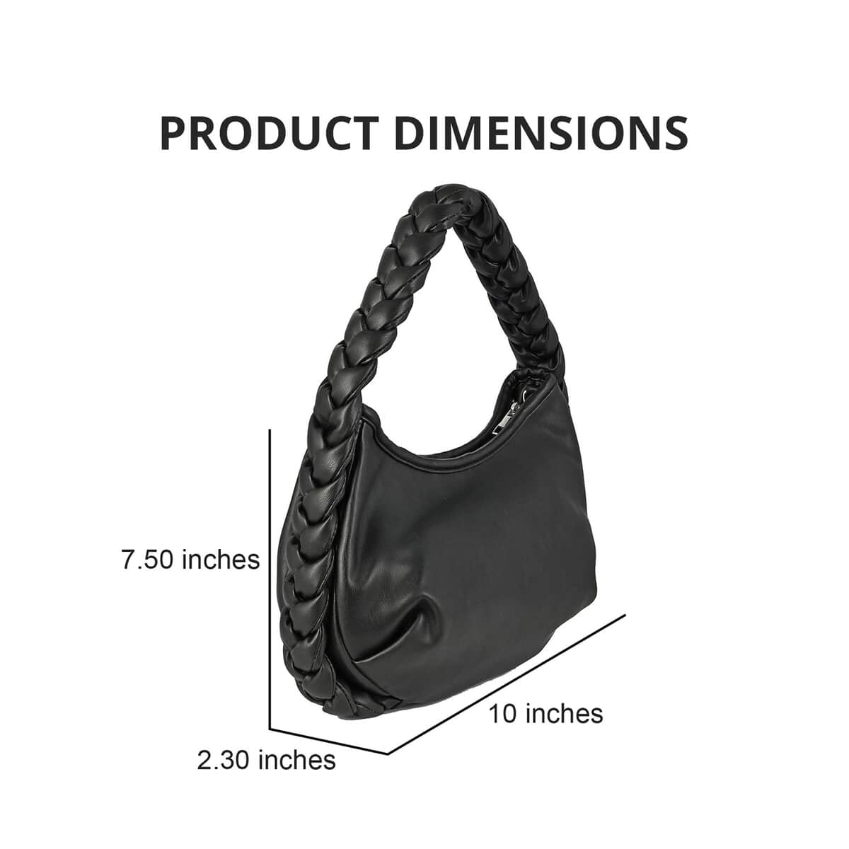 Designer Closeout Collection 18 Black Braided Handle Vegan Leather Hobo Bag (10x7.5x2.3”) with Adjustable Long Strap (51”) image number 2