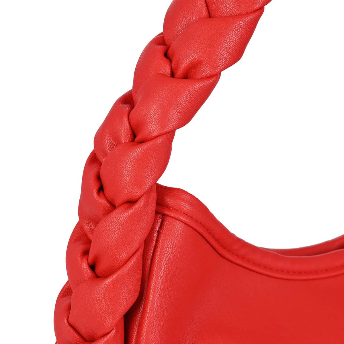 Red Braided Handle Vegan Leather Hobo Bag for Women| Vegan Leather Handbag| Tote Shoulder Bag| Ladies Purse image number 4