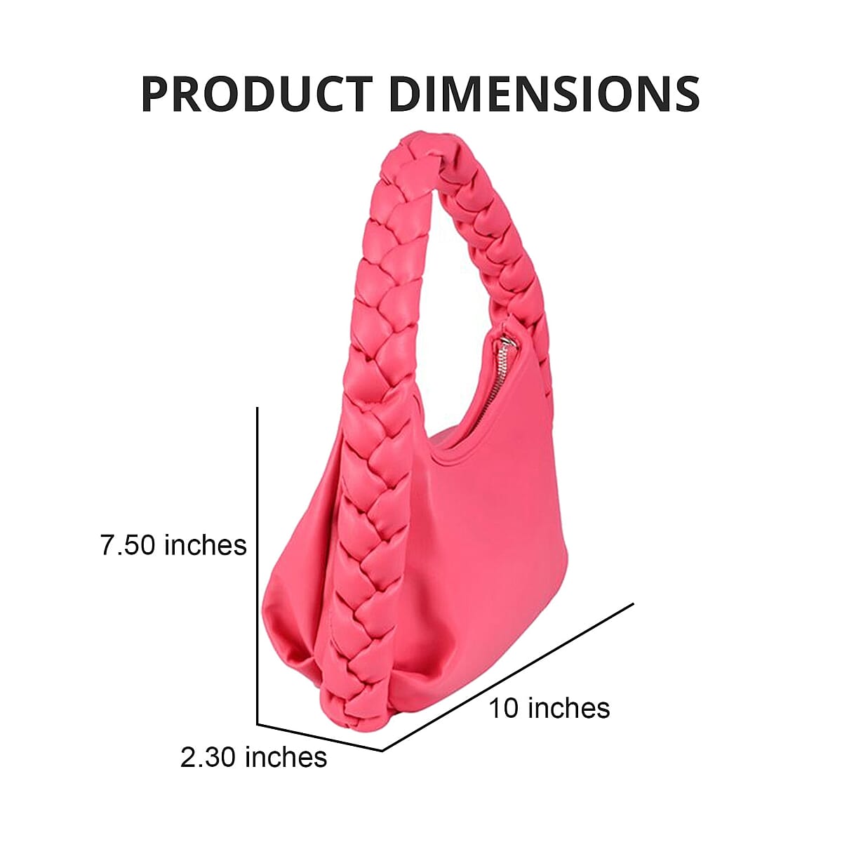 Designer Closeout Collection 18 Fuchsia Braided Handle Vegan Leather Hobo Bag with Adjustable Long Strap image number 2
