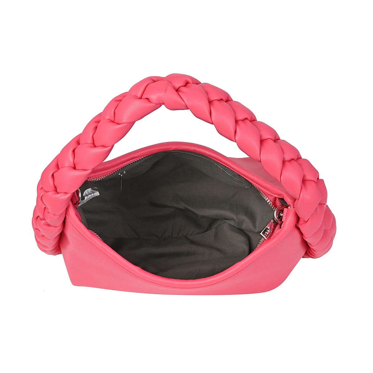 Designer Closeout Collection 18 Fuchsia Braided Handle Vegan Leather Hobo Bag with Adjustable Long Strap image number 3