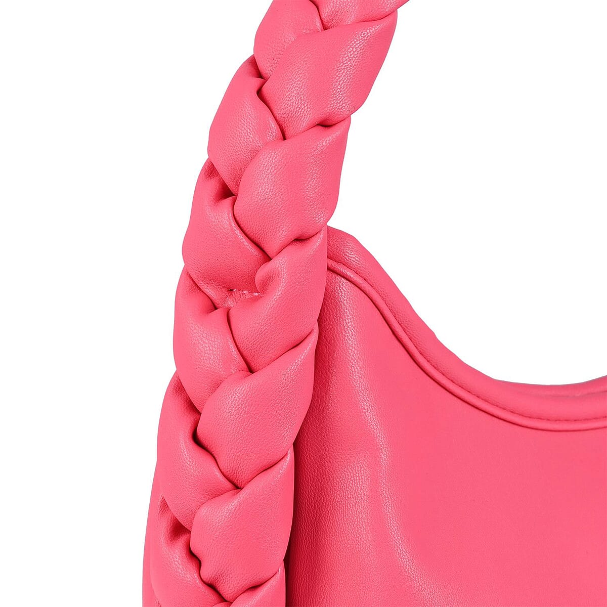 Designer Closeout Collection 18 Fuchsia Braided Handle Vegan Leather Hobo Bag with Adjustable Long Strap image number 4