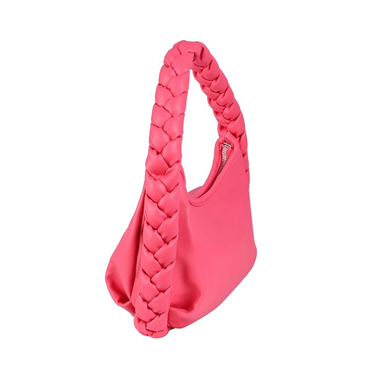 Designer Closeout Collection 18 Fuchsia Braided Handle Vegan Leather Hobo Bag with Adjustable Long Strap image number 5