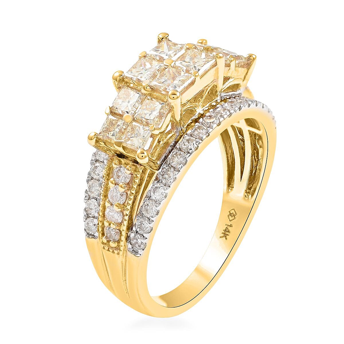 Natural Yellow and White Diamond SI 2.00 ctw Ring in 14K Yellow Gold (Size 6.0) 5.20 Grams image number 3