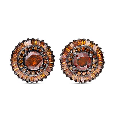 Red Diamond (IR) Stud Earrings in Rhodium & Vermeil RG Over Sterling Silver 1.00 ctw