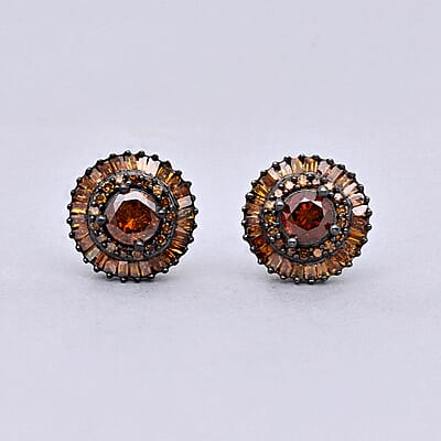 Red Diamond (IR) Stud Earrings in Rhodium & Vermeil RG Over Sterling Silver 1.00 ctw