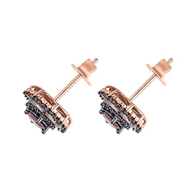 Red Diamond (IR) Stud Earrings in Rhodium & Vermeil RG Over Sterling Silver 1.00 ctw