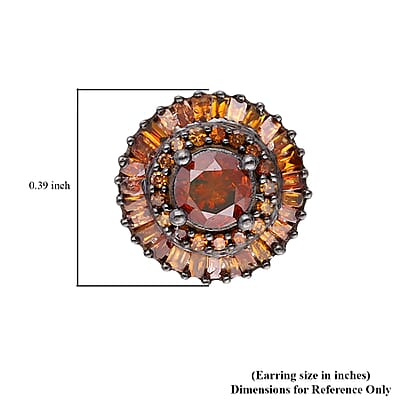 Red Diamond (IR) Stud Earrings in Rhodium & Vermeil RG Over Sterling Silver 1.00 ctw