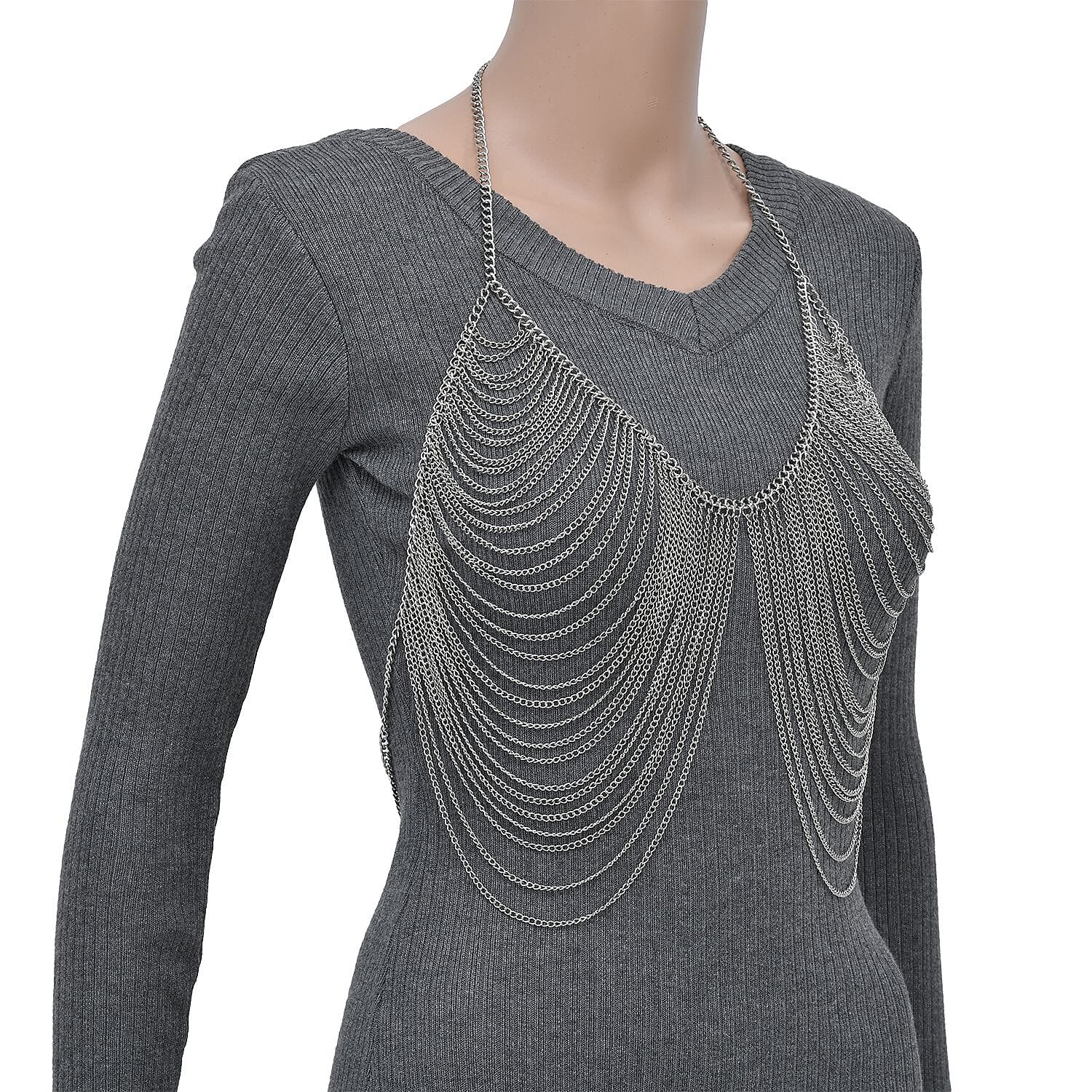 Layered Design Body Chain 28 Inches in Silvertone