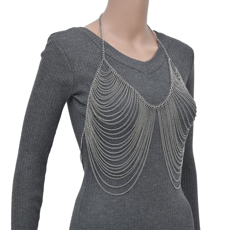 Layered Design Body Chain 28 Inches in Silvertone