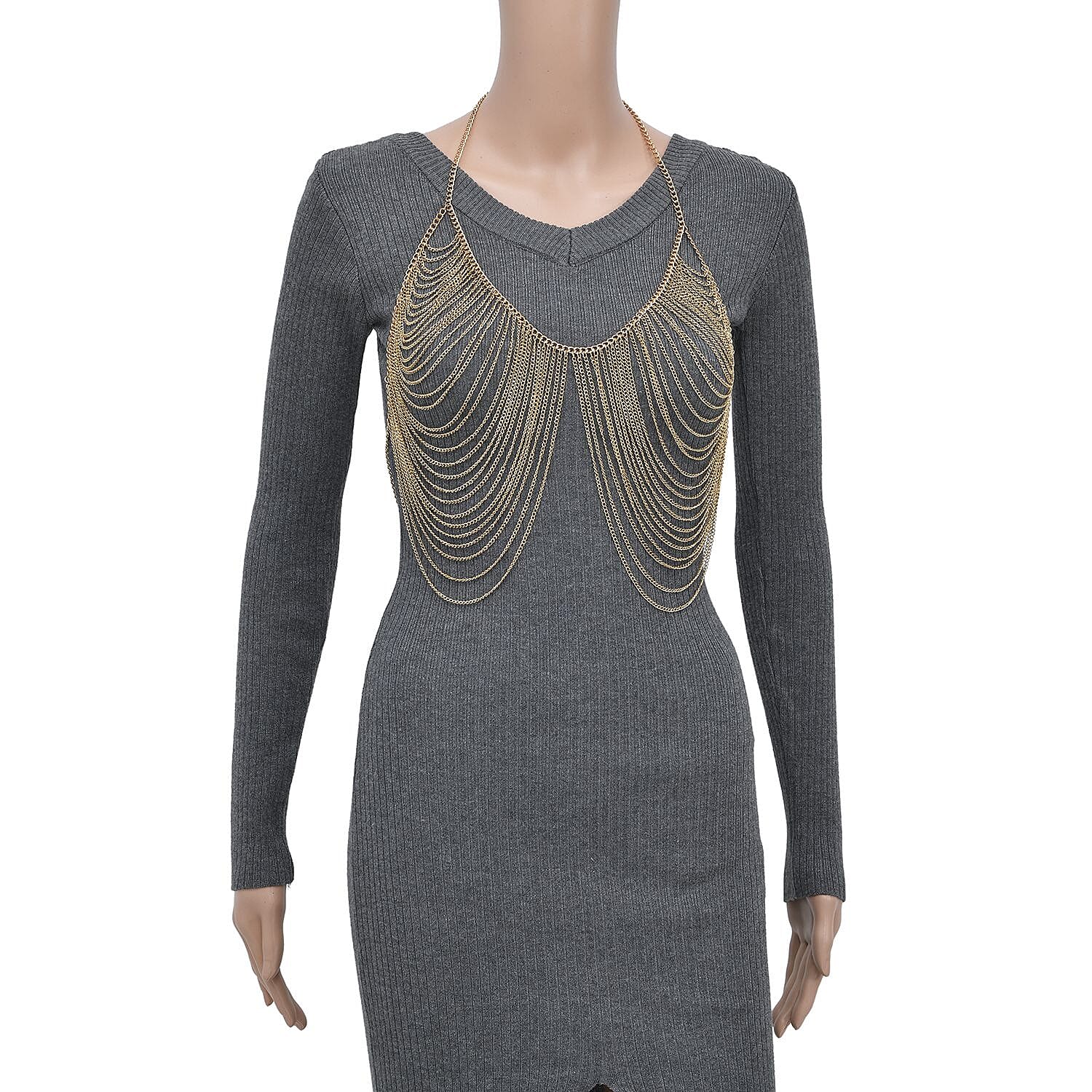 Layered Design Body Chain 28 Inches in Goldtone