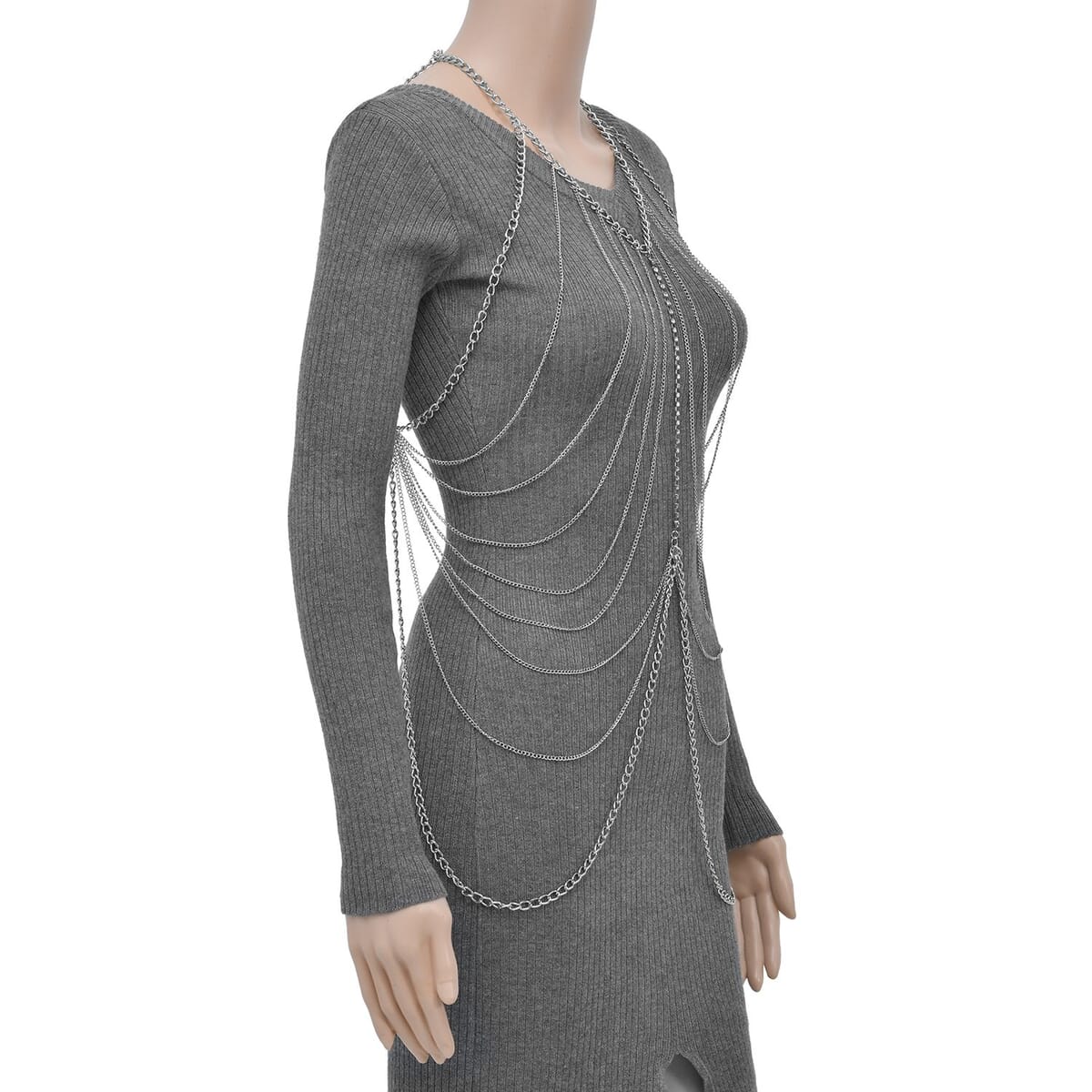 Austrian Crystal Layered Design Chain 23 Inches in Silvertone image number 2