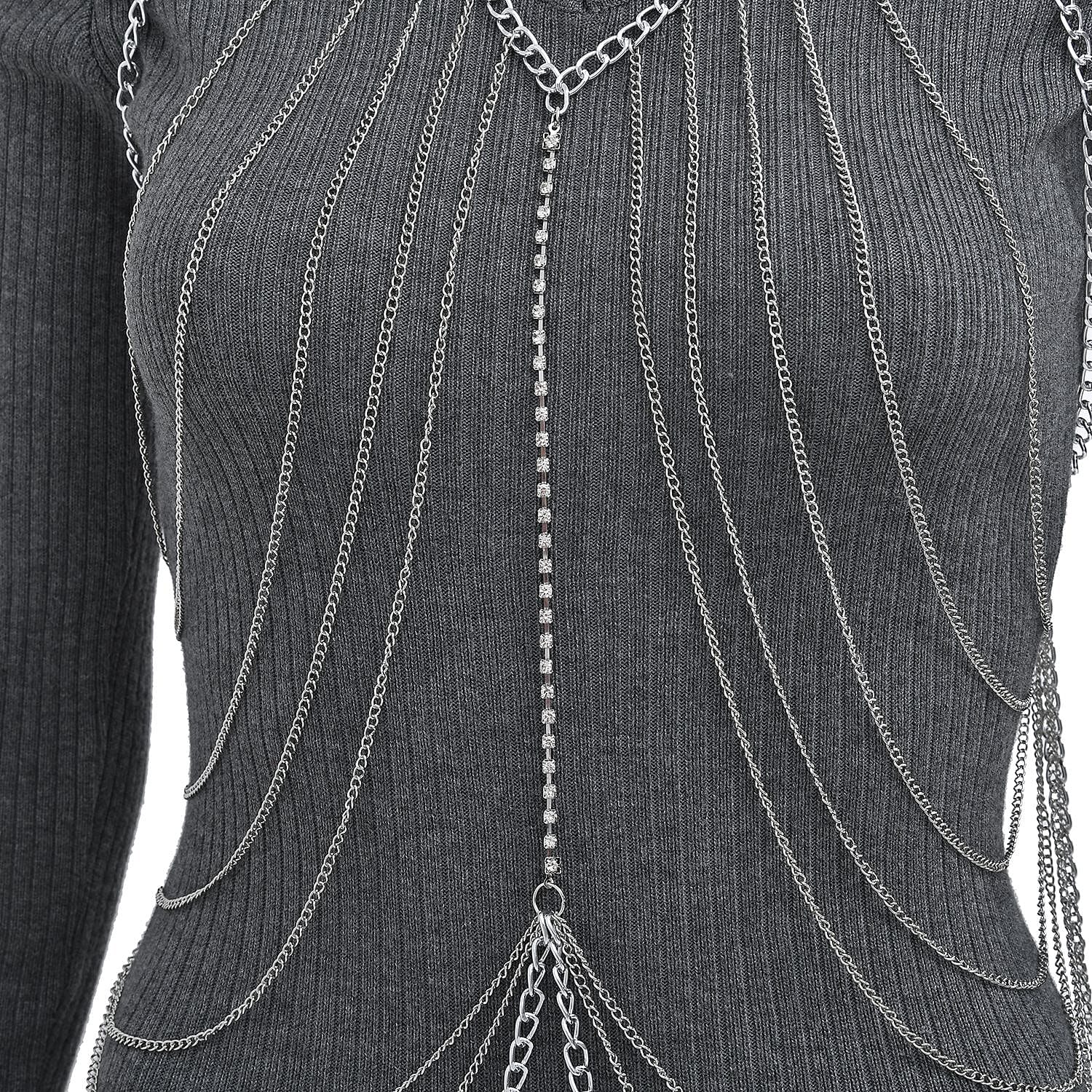 Austrian Crystal Layered Design Chain 23 Inches in Silvertone