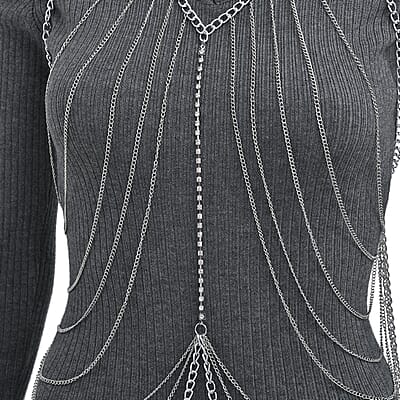 Austrian Crystal Layered Design Chain 23 Inches in Silvertone