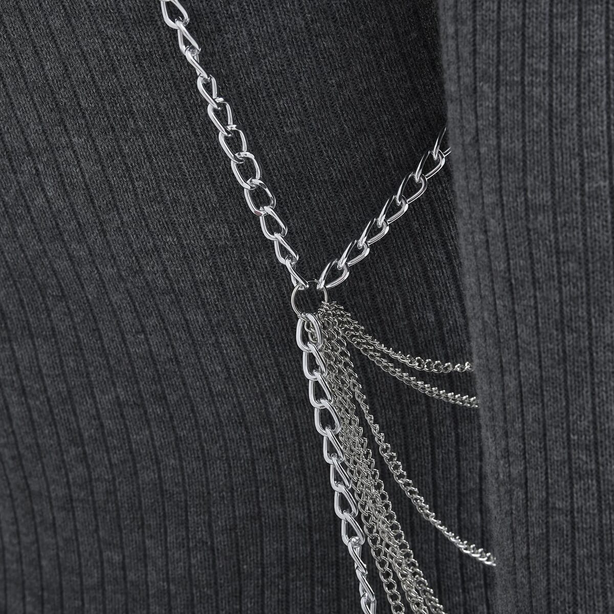 Austrian Crystal Layered Design Chain 23 Inches in Silvertone image number 4