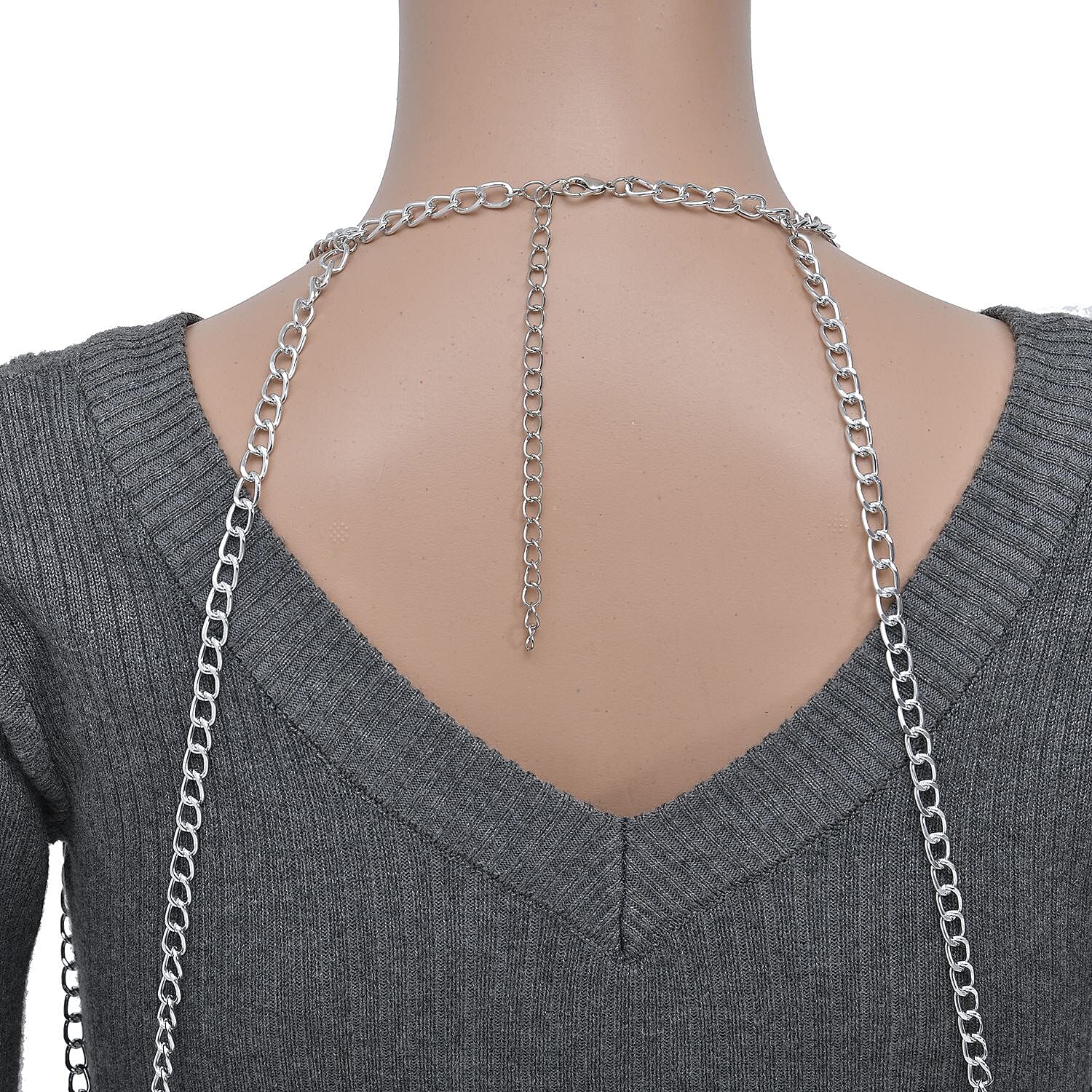 Austrian Crystal Layered Design Chain 23 Inches in Silvertone