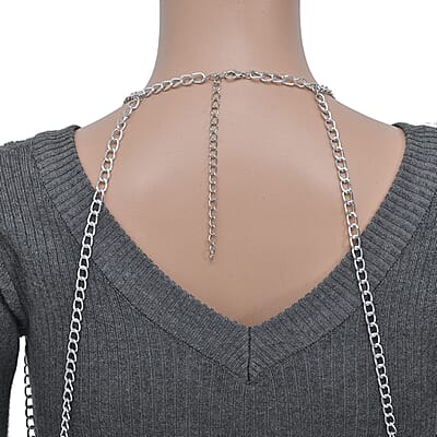 Austrian Crystal Layered Design Chain 23 Inches in Silvertone