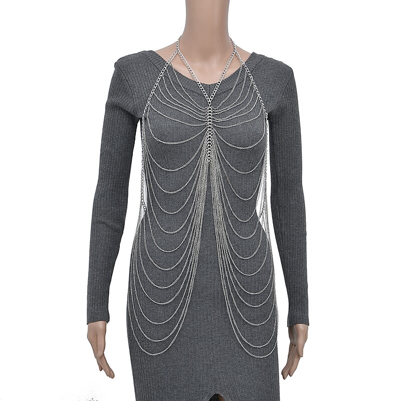 Layered Design Body Chain 20.50 Inches in Silvertone