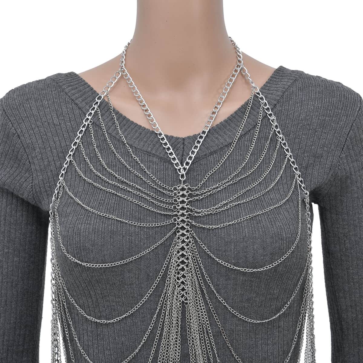 Layered Design Body Chain 20.50 Inches in Silvertone image number 3