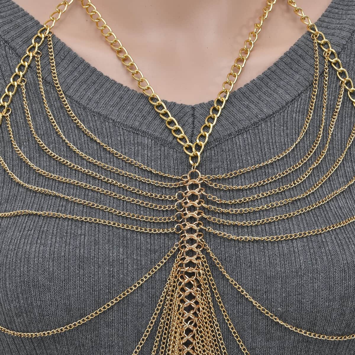 Layered Design Body Chain 20.50 Inches in Goldtone image number 3