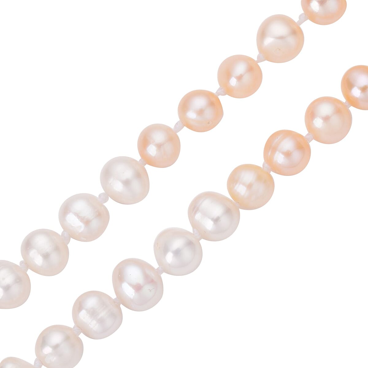 White Fresh Water Pearl and Peach Fresh Water Pearl Necklace 20 Inches in Rhodium Over Sterling Silver image number 3