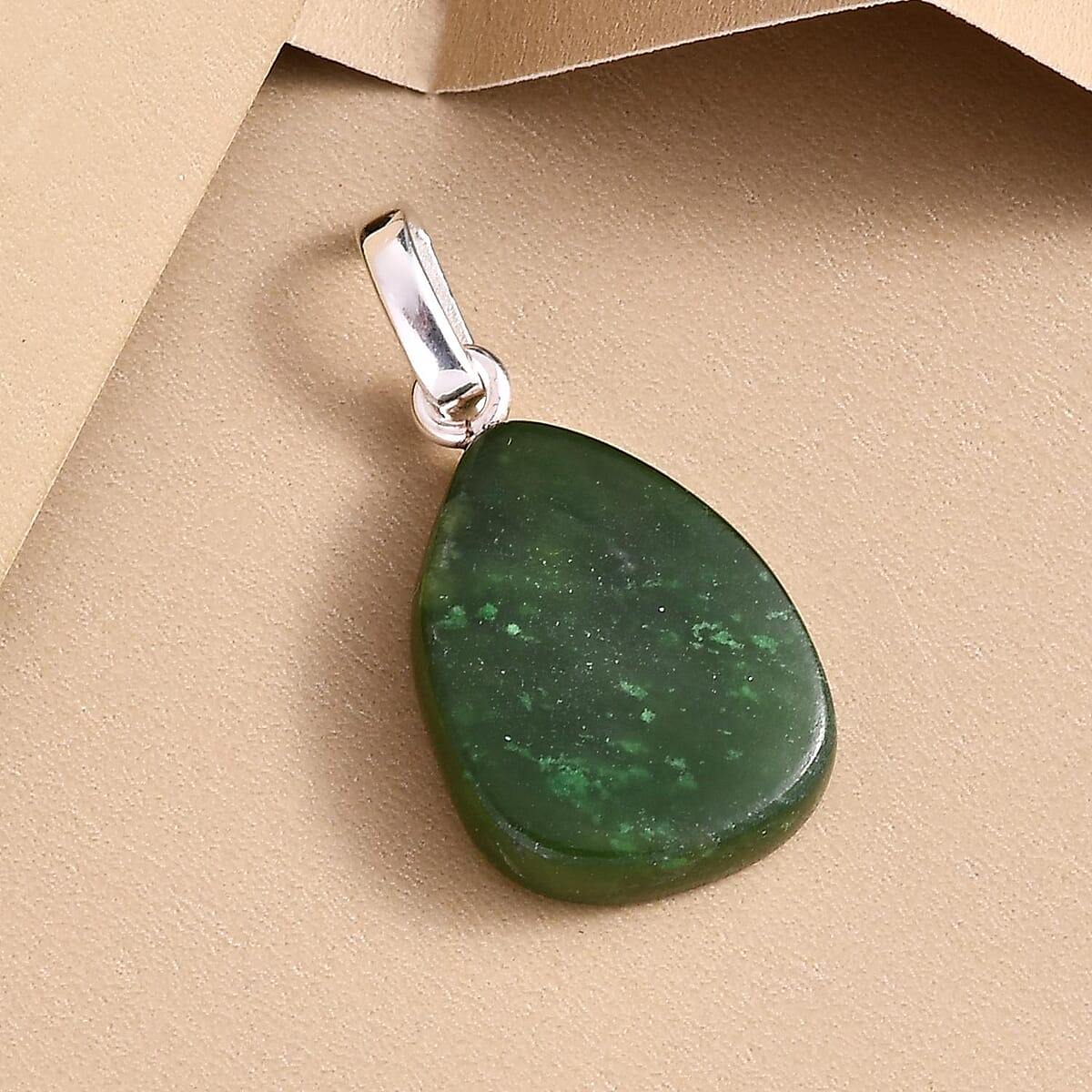 Artisan Crafted Nephrite Jade Solitaire Pendant in Sterling Silver 18.70 ctw image number 1