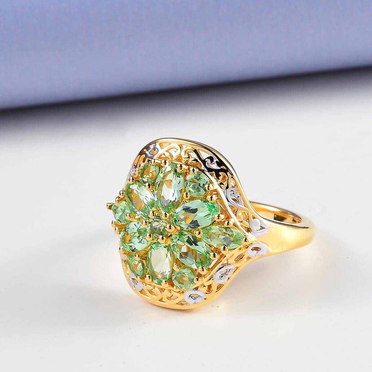 Merelani Mint Garnet Cocktail Ring in Vermeil Yellow Gold and Platinum Over Sterling Silver (Size 8.0) 2.25 ctw image number 1