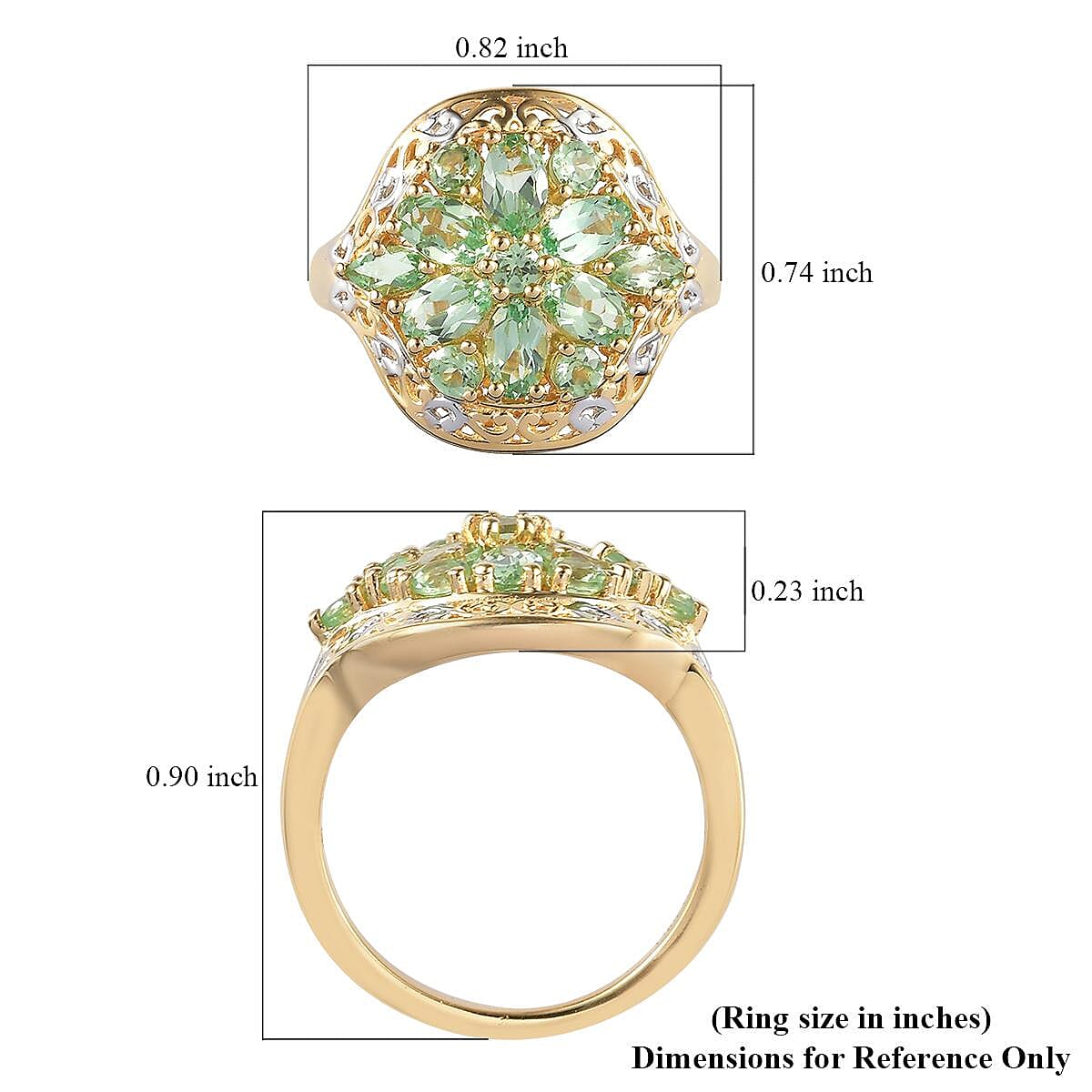 Merelani Mint Garnet Cocktail Ring in Vermeil Yellow Gold and Platinum Over Sterling Silver (Size 8.0) 2.25 ctw image number 5