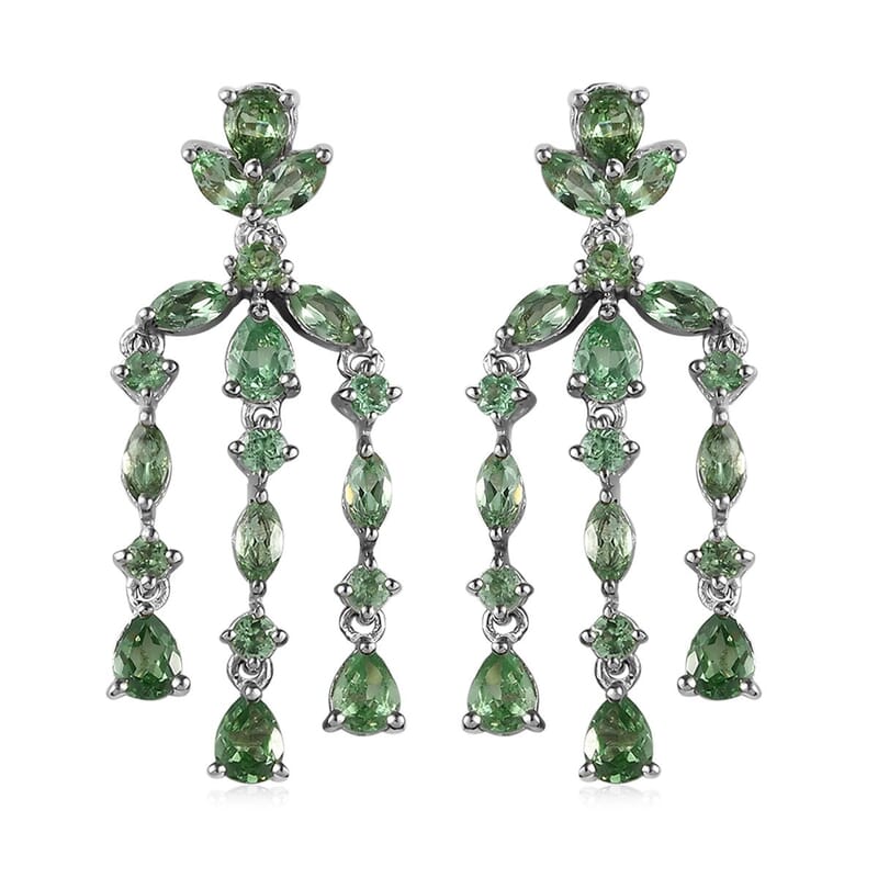 Merelani Mint Garnet Chandelier Earrings in Platinum Over Sterling Silver 2.90 ctw