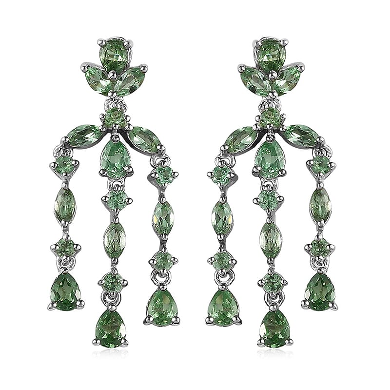Merelani Mint Garnet Chandelier Earrings in Platinum Over Sterling Silver 2.90 ctw