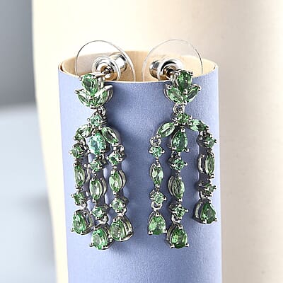 Merelani Mint Garnet Chandelier Earrings in Platinum Over Sterling Silver 2.90 ctw