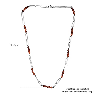 Ratnapura Hessonite Garnet 29.00 ctw Beaded and Paper Clip Chain Necklace in Stainless Steel 20 Inches, Tarnish-Free, Waterproof, Sweat Proof Jewelry