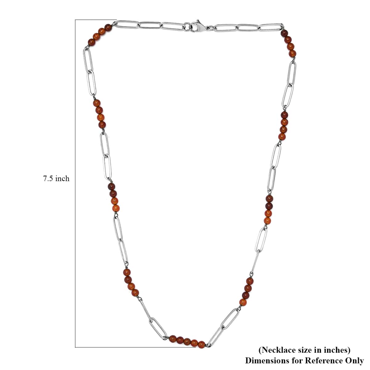 Ratnapura Hessonite Garnet Beaded and Paper Clip Chain Necklace 20 Inches in Stainless Steel 29.00 ctw image number 4