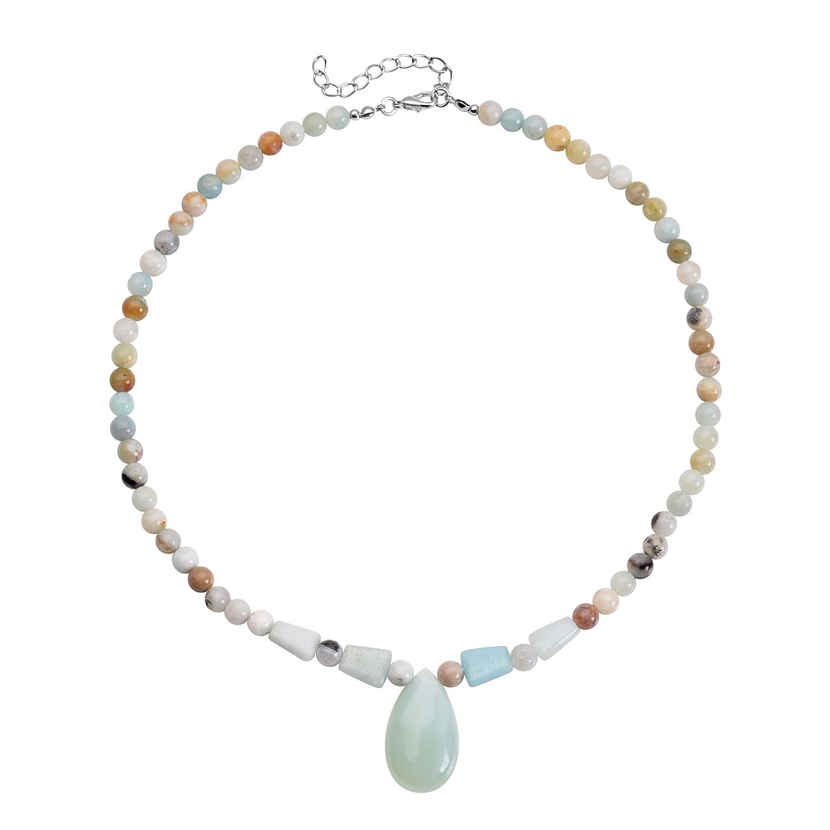 Multi Color Amazonite Beaded Tribal Necklace 18-20 Inches in Silvertone 154.50 ctw image number 0