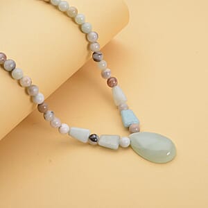 Multi Color Amazonite Beaded Tribal Necklace 18-20 Inches in Silvertone 154.50 ctw
