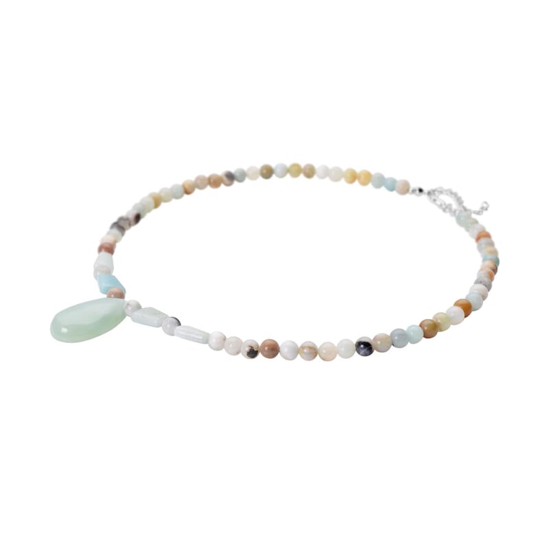 Multi Color Amazonite Beaded Tribal Necklace 18-20 Inches in Silvertone 154.50 ctw