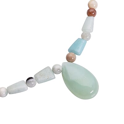Multi Color Amazonite Beaded Tribal Necklace 18-20 Inches in Silvertone 154.50 ctw