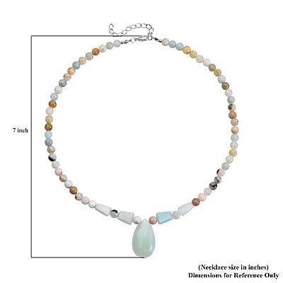 Multi Color Amazonite Beaded Tribal Necklace 18-20 Inches in Silvertone 154.50 ctw