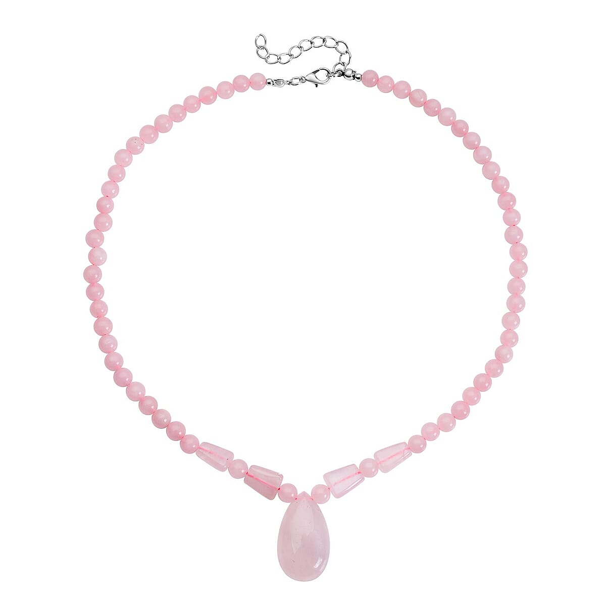 Galilea Rose Quartz Beaded Tribal Necklace 18-20 Inches in Silvertone 132.00 ctw image number 0