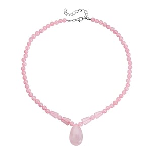 Galilea Rose Quartz Beaded Tribal Necklace 18-20 Inches in Silvertone 132.00 ctw