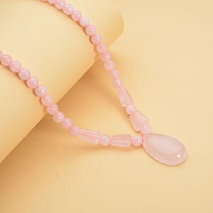 Galilea Rose Quartz Beaded Tribal Necklace 18-20 Inches in Silvertone 132.00 ctw