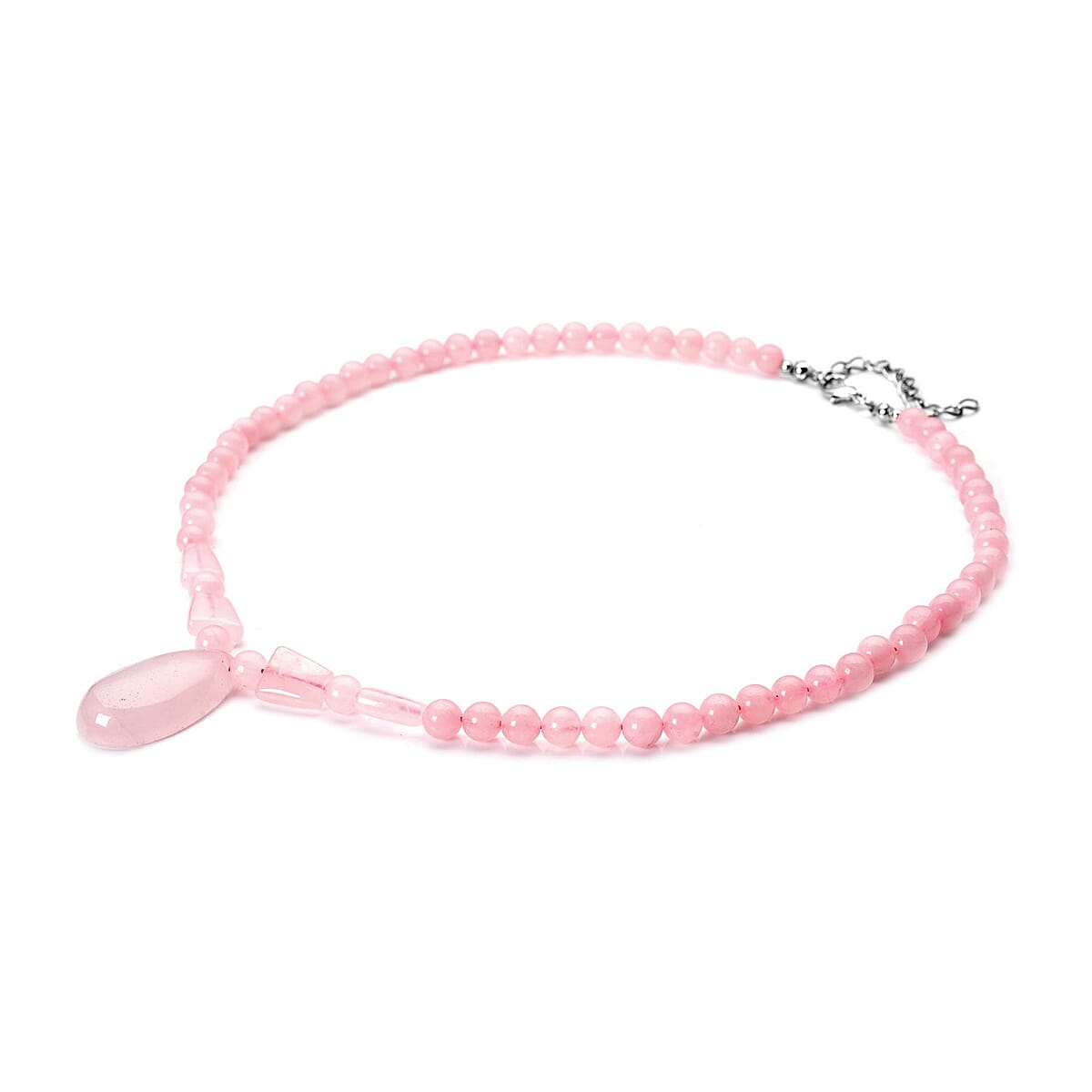 Galilea Rose Quartz Beaded Tribal Necklace 18-20 Inches in Silvertone 132.00 ctw image number 2