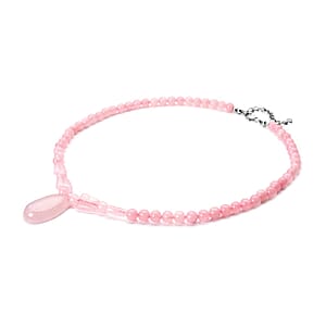 Galilea Rose Quartz Beaded Tribal Necklace 18-20 Inches in Silvertone 132.00 ctw