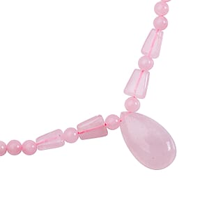 Galilea Rose Quartz Beaded Tribal Necklace 18-20 Inches in Silvertone 132.00 ctw