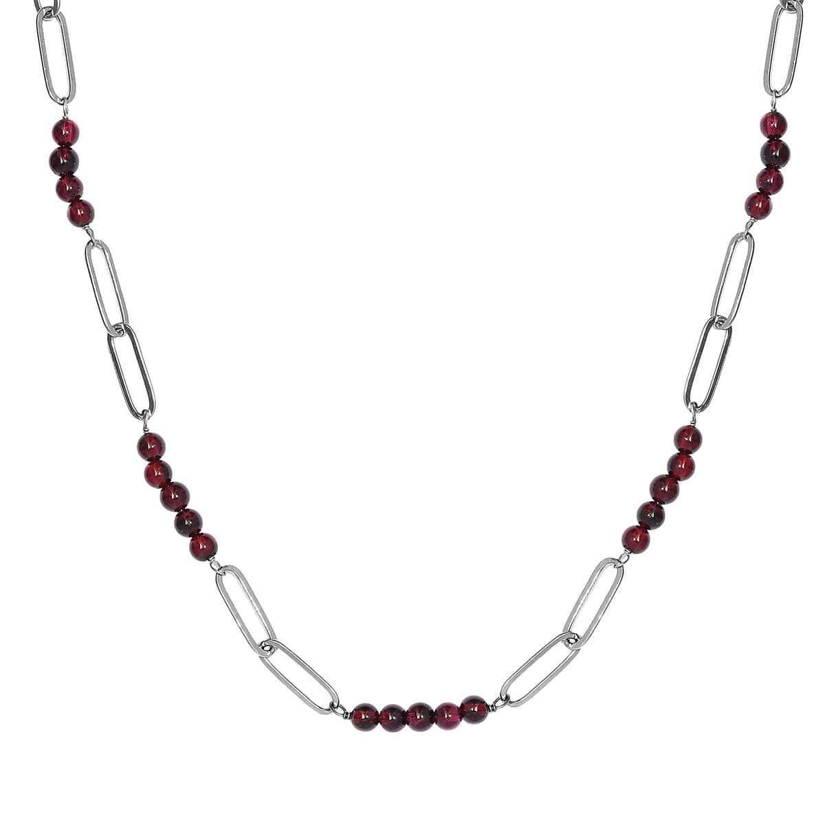 Orissa Rhodolite Garnet 32.90 ctw Beaded and Paper Clip Chain Necklace in Stainless Steel 20 Inches, Tarnish-Free, Waterproof, Sweat Proof Jewelry image number 0