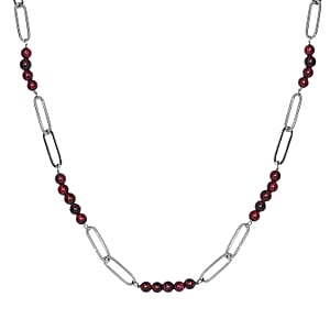 Orissa Rhodolite Garnet 32.90 ctw Beaded and Paper Clip Chain Necklace in Stainless Steel 20 Inches, Tarnish-Free, Waterproof, Sweat Proof Jewelry