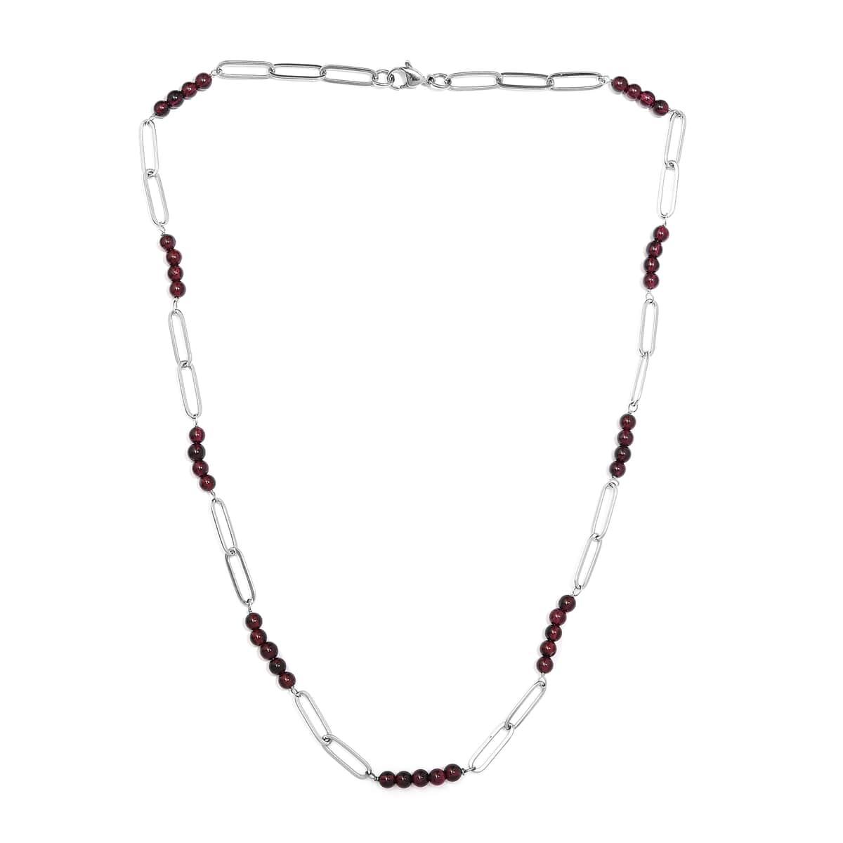 Orissa Rhodolite Garnet Beaded and Paper Clip Chain Necklace (20 Inches) in Stainless Steel 32.90 ctw , Tarnish-Free, Waterproof, Sweat Proof Jewelry image number 3