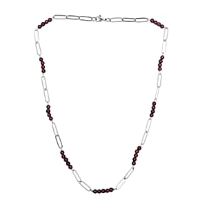 Orissa Rhodolite Garnet 32.90 ctw Beaded and Paper Clip Chain Necklace in Stainless Steel 20 Inches, Tarnish-Free, Waterproof, Sweat Proof Jewelry